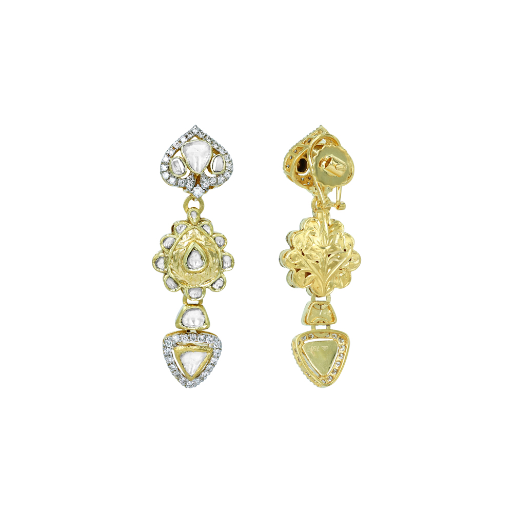 Fusion Polki Earrings with Floral and Geometric Design